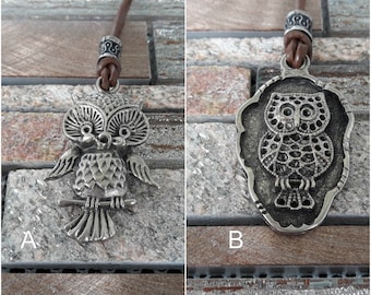 Collier cuir breloque hibou avec perle, guide esprit hibou, bijou breloque, pendentif hibou, symbole de sagesse, oiseau personnalisé, bijoux nature, breloque chouette