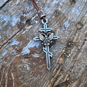 Christian orthodox Cross with Double headed Coat of arms pendant,Imperial double head eagle symbol jewelry,Suppedaneum Cross,Byzantine Cross