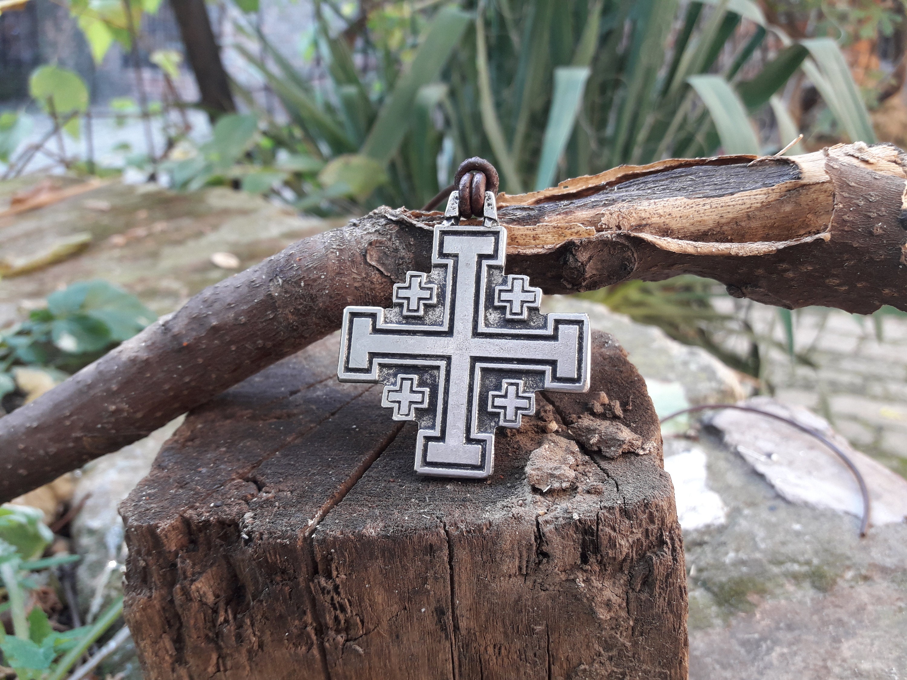 Jerusalem Cross Leather Necklacefive Fold Cross Jewelry Etsy