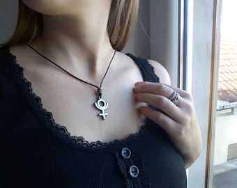 Pluto&#39;s astrological symbol necklace,Pluto glyph jewelry,planetary glyph,astronomical symbol,zodiac,horoscope,Omnipotent,alchemical Pluto