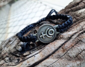 Pulsera de cuerda con glifo del zodíaco Plutón, dios del inframundo, símbolo astrológico gobernante de Escorpio, signo de joyería del zodíaco, amuleto de glifo planetario.
