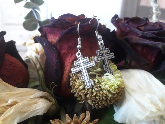 Russian Orthodox Cross Earrings patriarchal Cross serbian greek