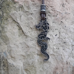 Chinese Dragon leather necklace with pearl,Dragon pendant symbol of power, strength,Chinese mythology,Chinese folklore,Asian Dragon jewelry