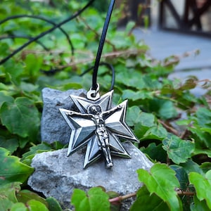 Jesus Christ on the Maltese Cross jewelry,Crucifix,heraldic cross necklace, cross pattée,Religious symbol,Crusades.Order of Knights