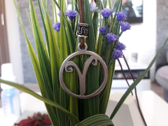 Aries horoscope sign leather necklace,the fire sign aries zodiac jewelry,the Ram sign necklace,astrology,ruling planet Mars,planet of energy
