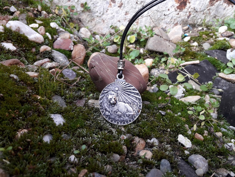 Lejonet horoskop läderhalsband, Lejonet stjärnteckensmycken, Astrologiskt tecken, planetglyf, härskare planeten solen, födelsedagspresent, solglyfhänge bild 4