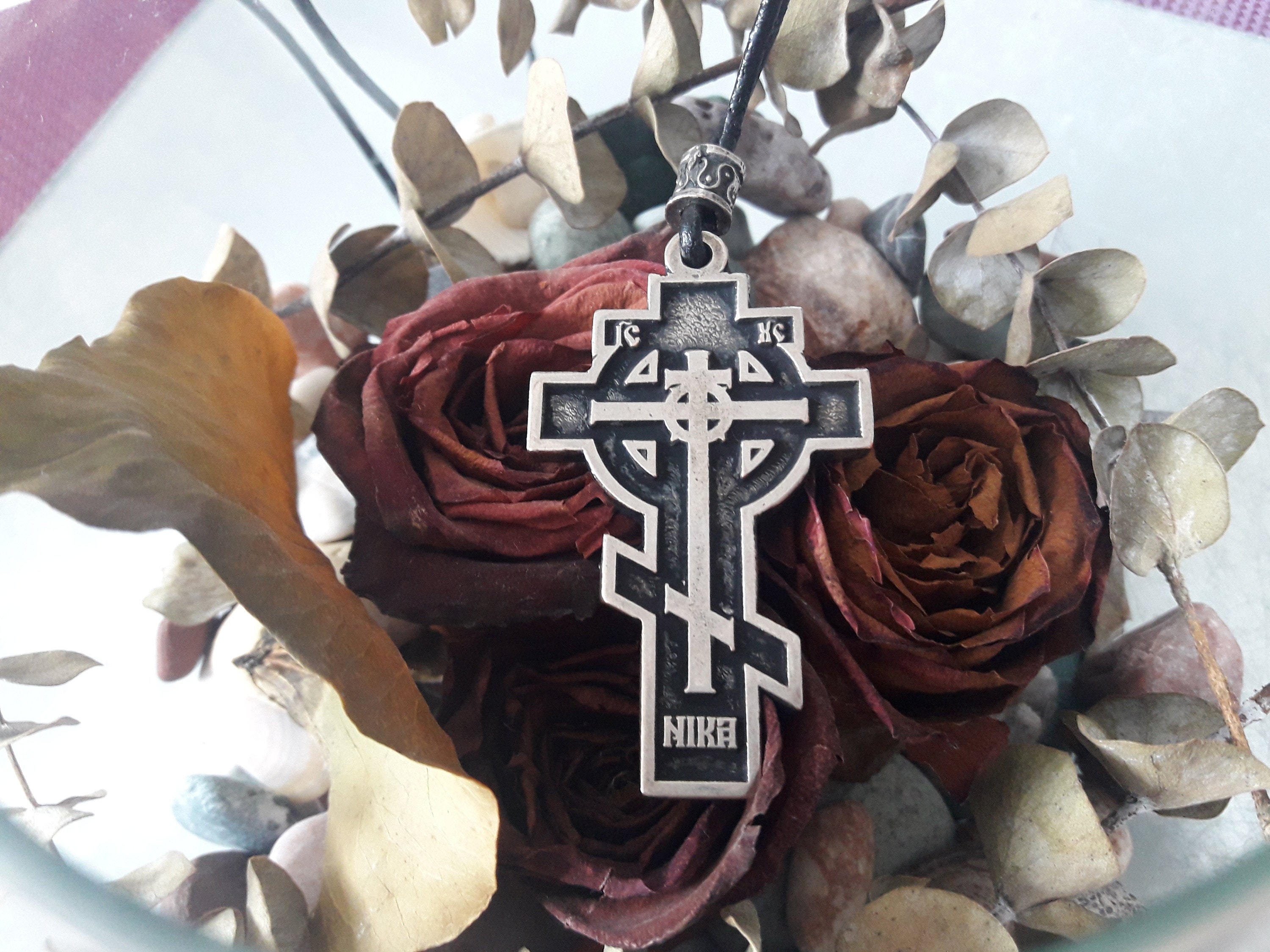 Celtic Cross Nika Leather Necklace,russian-celtic Cross Jewelry