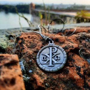 Monogram of Jesus Christ symbol necklace,Labarum,xp Chi Rho jewelry,Religious Holy sign pendant,Christogram,Constantine’s Cross,Christianity