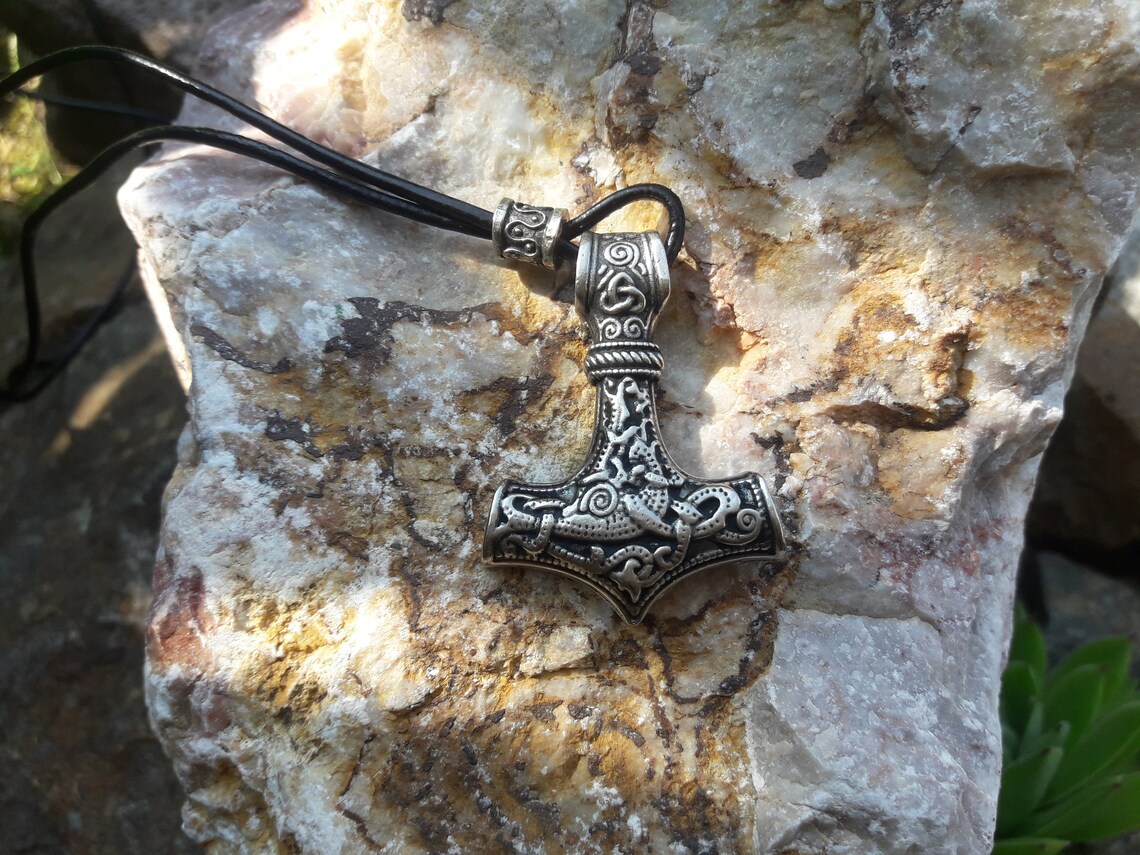 Thors Hammer Leather Necklacenorse Mythologymjolnir Etsy
