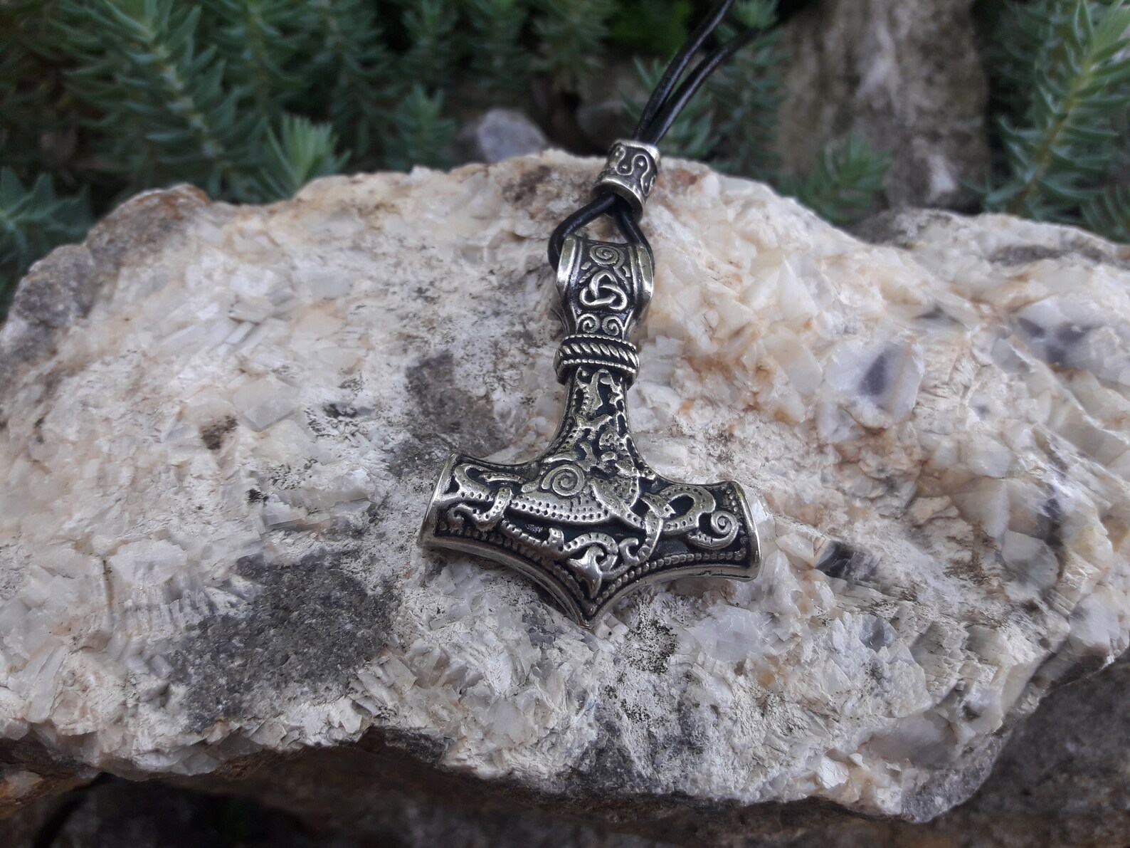 Thors Hammer Leather Necklacenorse Mythologymjolnir Etsy