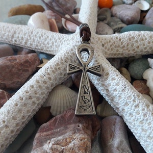 Ankh Cross leather necklace,Egyptian ankh hieroglyphic symbol,Christian Cross jewelry,Symbol of life,good luck amulet,unisex gift