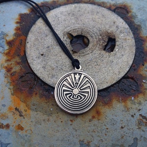 Man in the Maze leather necklace,Indian Maze Symbol of Life jewelry,Iʼitoi or Iʼithi pendant,Native American sign,labyrinth,lucky protection