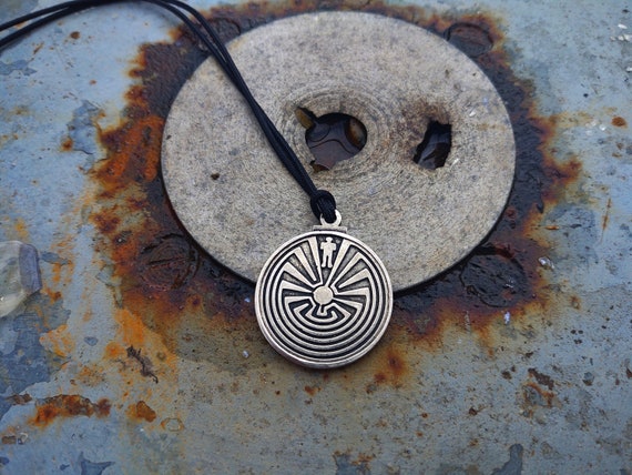 Man in the Maze Leather Necklace,indian Maze Symbol of Life