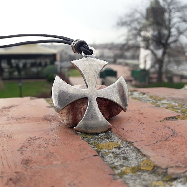 Templar Cross leather necklace,Symbol of Templar knights,,Cross Pattée,Catholic military Cross,Medieval Templar Cross,Crusades Cross