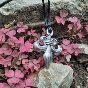 Fleur de lis symbol leather necklace,ancient sign,flower Lily,Antique French Fleur de Lis,Anniversary Symbol,religious spiritual symbol