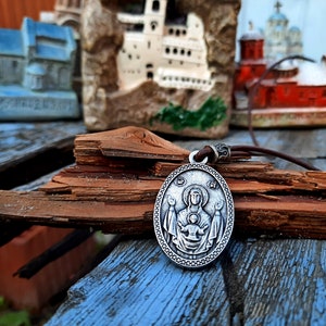Saint Virgin Mary With Jesus Christ medallion pendant necklace,Virgin Mary Theotokos,Orthodox and Catholic saint,Mother of God  pendant