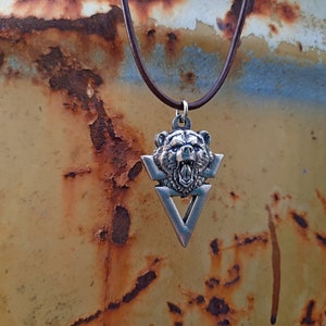Veles Slavic symbol with Bear necklace,Volos Slavic God of earth with bear head necklace,Veles God of Wealth Talisman Seal of Veles,pagan
