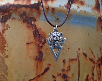 Veles Slavic symbol with Bear necklace,Volos Slavic God of earth with bear head necklace,Veles God of Wealth Talisman Seal of Veles,pagan