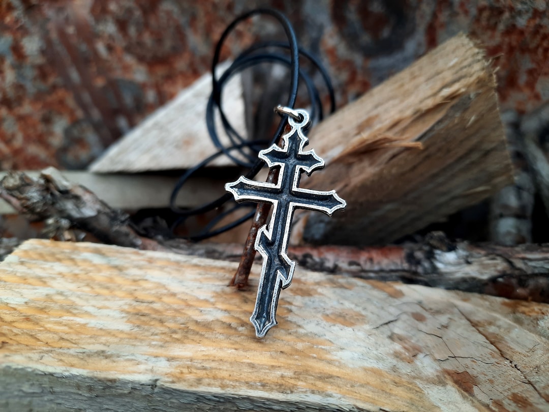 Russian Orthodox Cross Leather Necklace,patriarchal Cross Leather