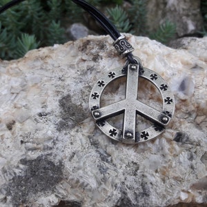 Peace with small Templar Cross leather necklace,little templar Cross jewelry,hippie style jewelry,freedom symbol,peace on world,unisex gift