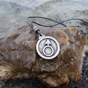 Mars glyph leather necklace,Mars God of war zodiac glyph jewelry,Astrological symbol,Astronomy,alchemy,planetary glyph,aries horoscope