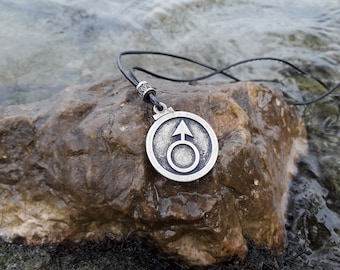 Mars glyph leather necklace,Mars God of war zodiac glyph jewelry,Astrological symbol,Astronomy,alchemy,planetary glyph,aries horoscope