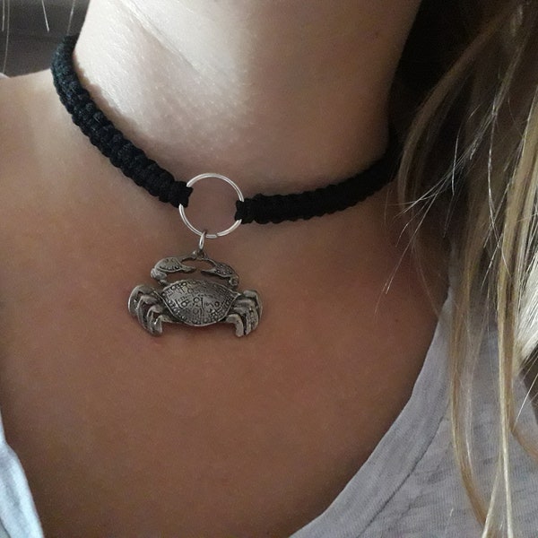 Cute choker charm Cancer Crab necklace,Rope jewelry,Cancer zodiac horoscope astrology necklace jewelry,Sealife Beach Ocean zodiac pendant