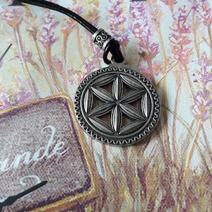 Perun god flower leather necklace,slavic symbol jewelry,Perunika,Wheel of Perun Flower of Life Amulet Aphrodite&#39;s Flower Sign,Thunder God