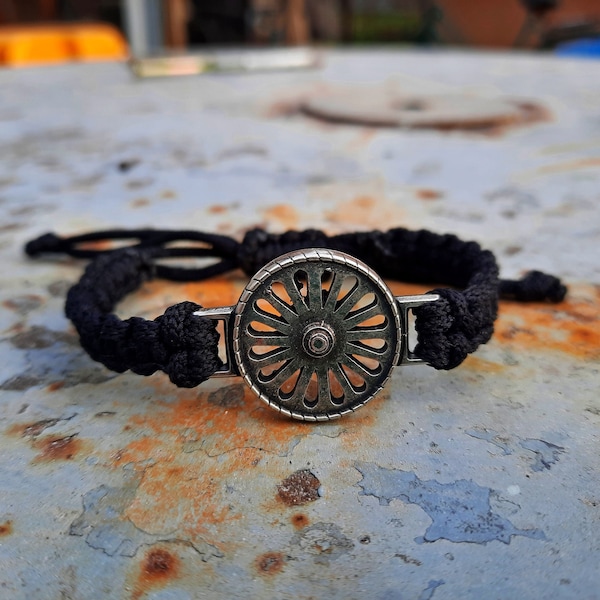 Romani Chakra Wheel rope bracelet Talisman,Ashoka Chakra Indian wheel bracelet,Symbol jewelry Indian and Roma people,gypsy wheel pendant