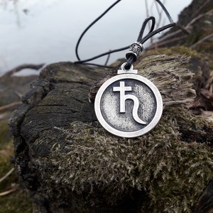 Saturn Glyph Leather necklace,Astrology symbol of capricorn,Planetary sign jewelry,zodiac,Horoscope,Planetary saturn glyph pendant