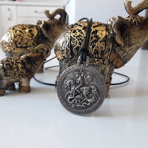 Saint George and the Dragon leather necklace,Orthodox Christians icon jewelry,St. George locket necklace,Religious gift,Djurdjevdan