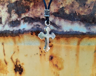 Orthodox Cross Serbian leather necklace with pearl,christian church cross,Russian Cross,Cross pendant,Slavic cross,Jesus Christ ,unisex gift