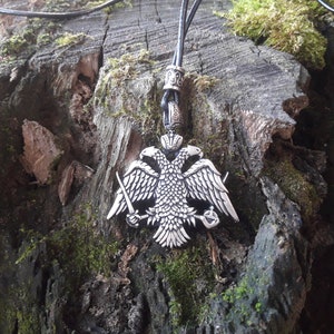 Byzantine Double headed eagle emblem leather necklace,empire symbol jewelry,Orthodox Christian Byzantine pendant,two heads imperial eagle
