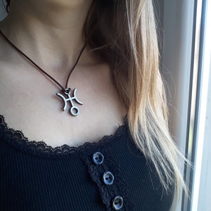 Uranus planetary glyph leather necklace,Uranus symbol jewelry,Astrological Glyph,uranus God of the sky,Horoscope Jewelry,Planet symbol image 1