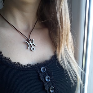 Uranus planetary glyph leather necklace,Uranus symbol jewelry,Astrological Glyph,uranus God of the sky,Horoscope Jewelry,Planet symbol image 1