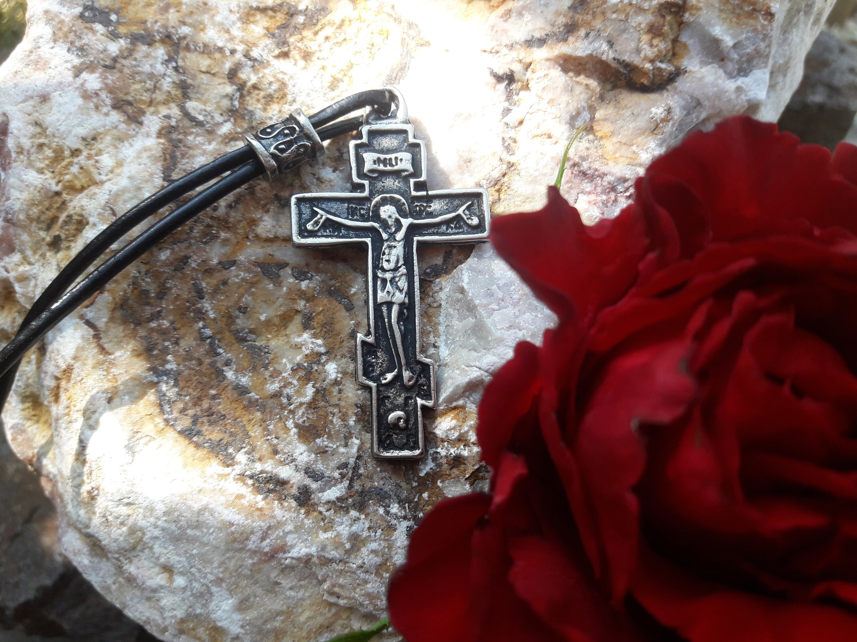 Cross With Jesus Christ Leather Necklace,christian Orthodox