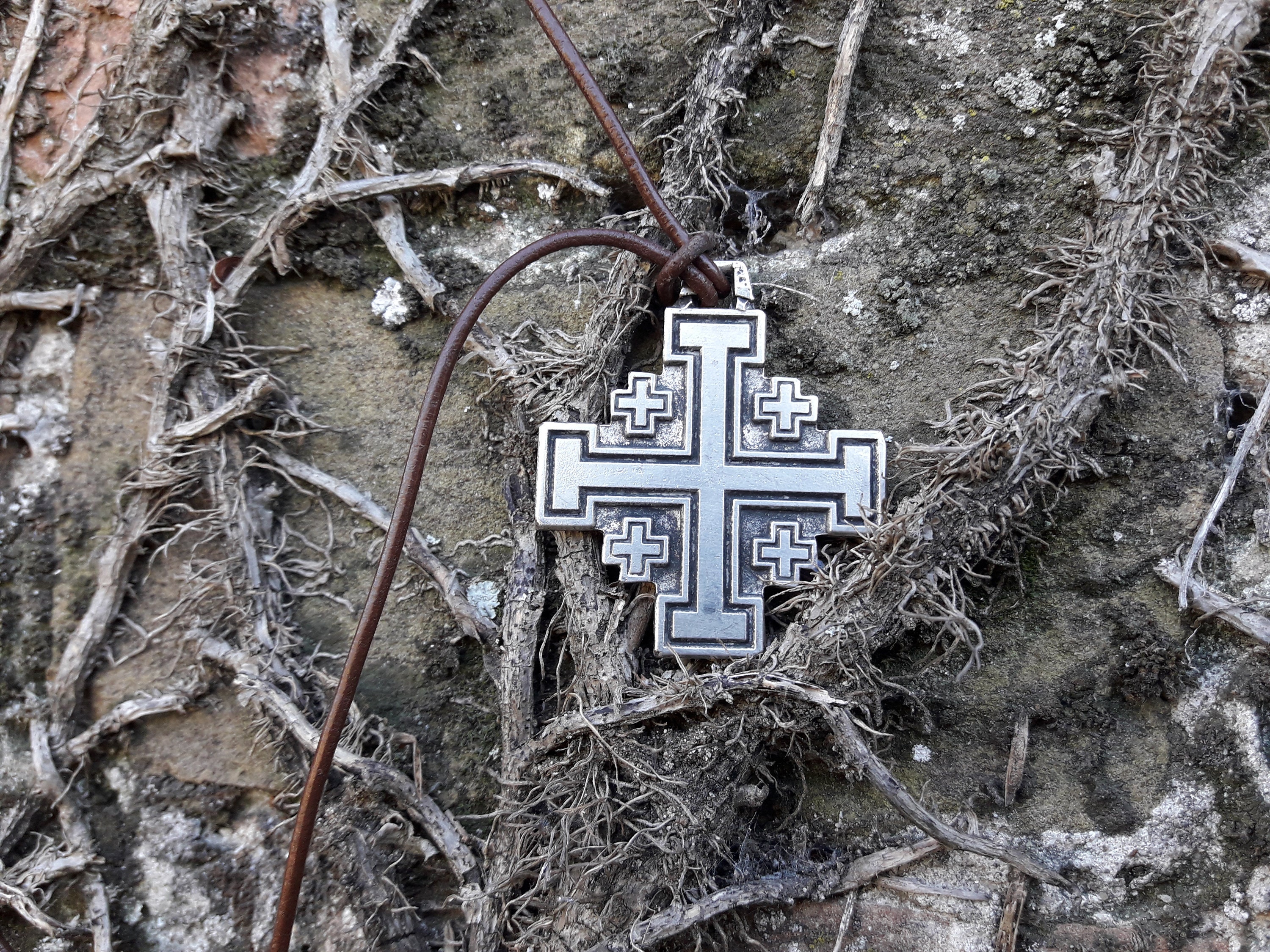 Jerusalem Cross Leather Necklacefive Fold Cross Jewelry Etsy