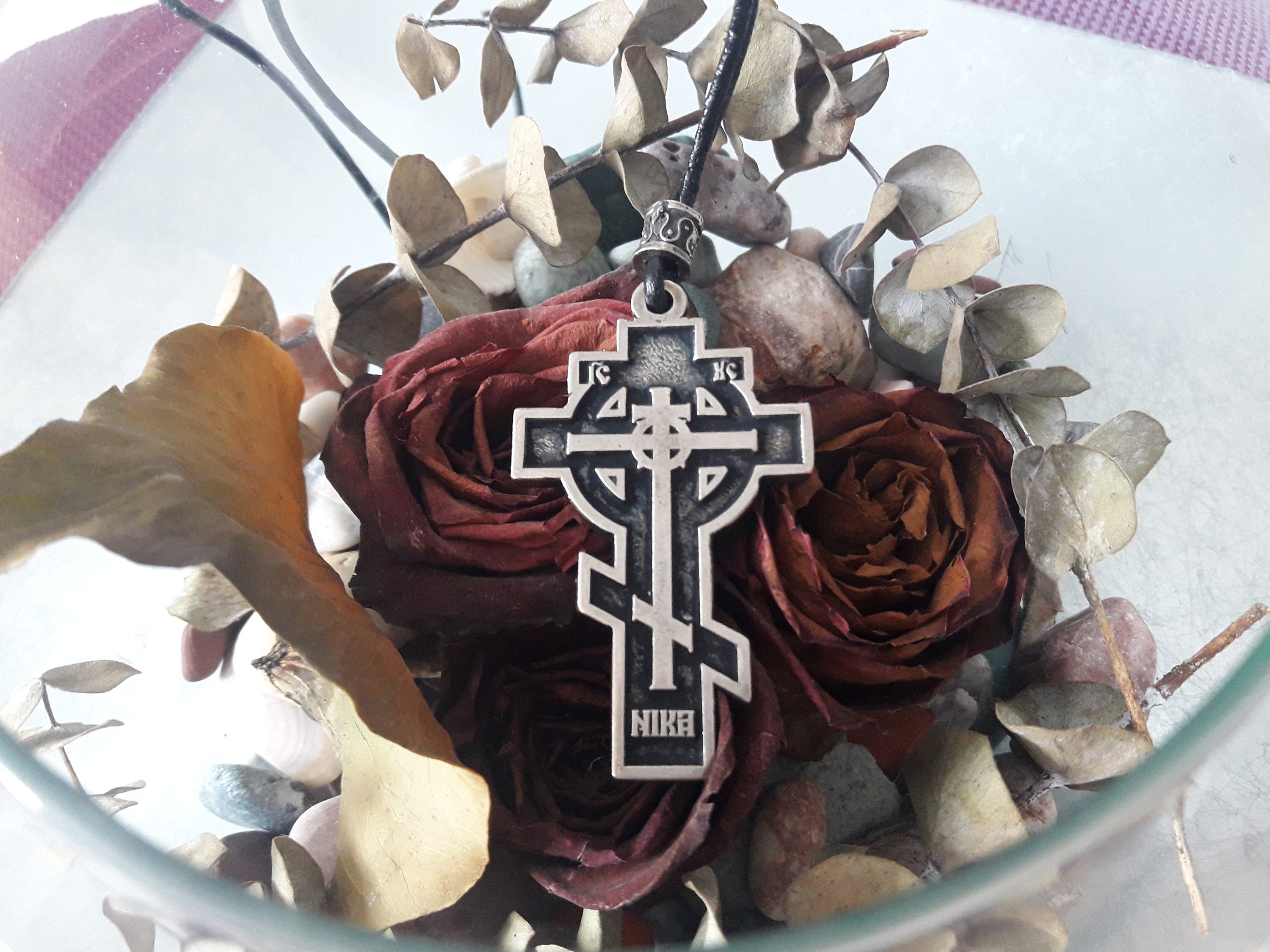 Celtic Cross Nika Leather Necklace,russian-celtic Cross Jewelry
