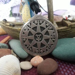 Talisman for safety in travel Leather necklace,Black Pullet Pentacle jewelry,Solomon,Talisman,amulet,unisex gift,unisex jewelry