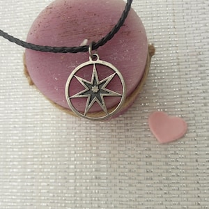 Septegram Septagram Heptagram choker leather necklace,Seven-Pointed Star,Astrological Planets,pagan religions,star polygon charm,
