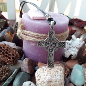 Celtic Cross Leather Necklace,Irish symbol of faith necklace,St.Muiredach's Celtic Cross,Christian Cross jewelry,Spiritual Gift pendant
