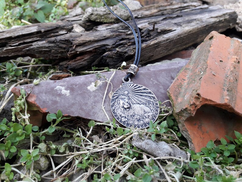 Lejonet horoskop läderhalsband, Lejonet stjärnteckensmycken, Astrologiskt tecken, planetglyf, härskare planeten solen, födelsedagspresent, solglyfhänge bild 6