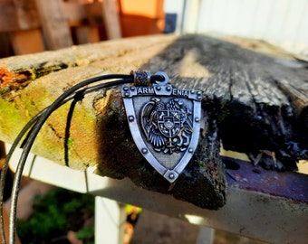 Armenian Coat of arms leather necklace,armenian emblem,heraldry of Armenia,Coat Of Arms on shield pendant The national coat of arms