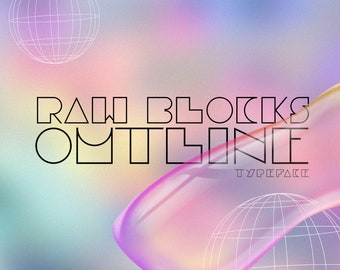 Raw Blocks Outline Font: Retro Uppercase Typeface (OTF, TTF, Web Font)