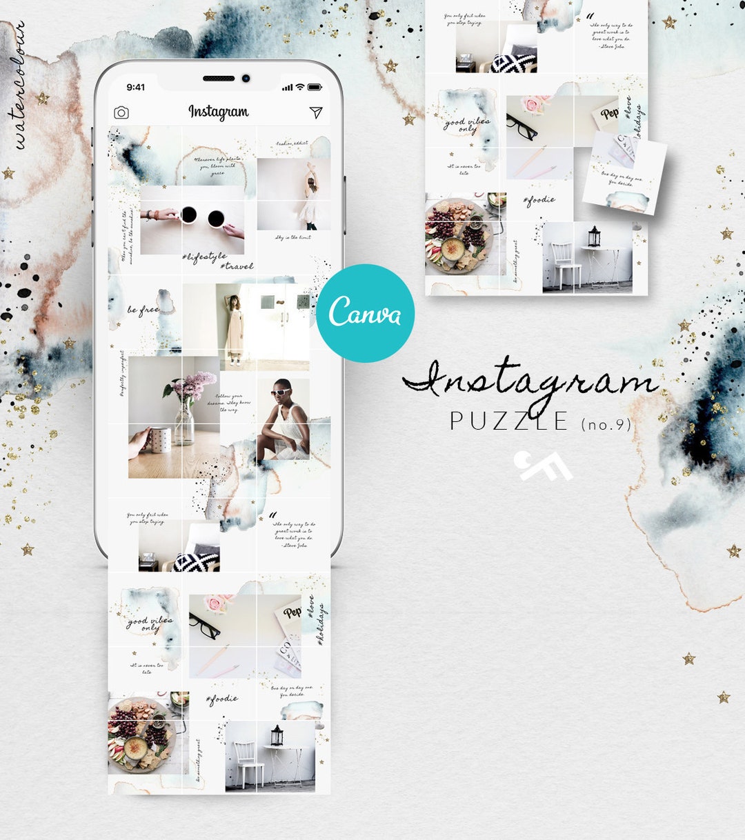 CANVA Instagram PUZZLE Template-watercolor-grid - Etsy