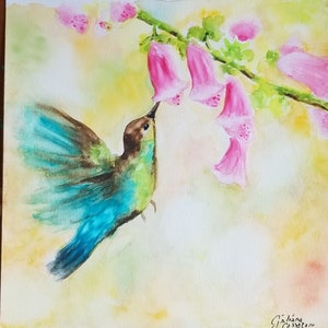 Pintura de colibrí en acuarela / Impresión artística de colibrí / Impresión giclée de colibrí en acuarela