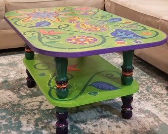 SAMPLE: Floral design hand painted bohemian style coffee table