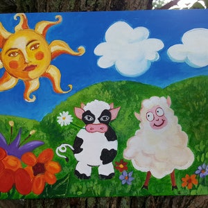 Beste Knospen auf dem Bauernhof Kunst/ Babyzimmer Dekor/ Kinderzimmer Dekor/ Babyzimmer Kunst/ Kuh und Schafe Kunst/ Babyzimmer/Babypartygeschenk