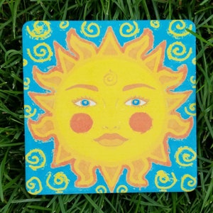 Mediterranean Sun Ceramic Stone Coaster/Summer Solstice Coaster/Happy bohemian sun coaster/Boho Home Decor/ Bohemian Kitchen Accessories