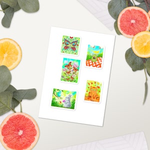 Feuille d’autocollants de personnage fantaisistes / autocollants colorés / autocollants chats et papillons / autocollants d’avocat mignons